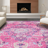 Ultra Soft Area Rug, Non Slip, Stain Resistant, Washable Area Rugs for Living Room, Bedroom, Contemporary Pastel Floral Elegance(Pink)