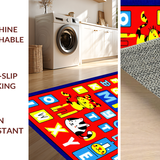 Ultra Soft Area Rug, Non Slip, Stain Resistant, Washable Area Rugs for Living Room, Bedroom, Whimsical ABC Animal Imagery(Blue)