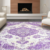 Ultra Soft Area Rug, Non Slip, Stain Resistant, Washable Area Rugs for Living Room, Bedroom, Sophisticated Ivy Medallion Style(Purple)