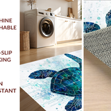 Ultra Soft Area Rug, Non Slip, Stain Resistant, Washable Area Rugs for Living Room, Bedroom, Sea Turtle Mosaic Wave Pattern Rug with Nautical Ocean Blue Abstract Design(Blue)