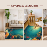 Ultra Soft Area Rug, Non Slip, Stain Resistant, Washable Area Rugs for Living Room, Bedroom, Enchanted Seabed Rug Showcasing Graceful Turtles Amid Tropical Coral Habitat(Blue)