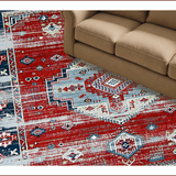 Ultra Soft Area Rug, Non Slip, Stain Resistant, Washable Area Rugs for Living Room, Bedroom, Contemporary Distressed Geometric Style(Red)