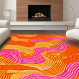 Ultra Soft Area Rug, Non Slip, Stain Resistant, Washable Area Rugs for Living Room, Bedroom, 1970s Inspired Colorful Swirls(Orange)
