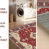 Ultra Soft Area Rug, Non Slip, Stain Resistant, Washable Area Rugs for Living Room, Bedroom, Elegant Red Tiled Motif(Red)