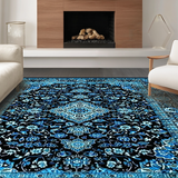 Ultra Soft Area Rug, Non Slip, Stain Resistant, Washable Area Rugs for Living Room, Bedroom, Elegant Black Blue Tiled Arrangement(Blue)