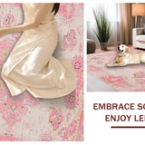 Ultra Soft Area Rug, Non Slip, Stain Resistant, Washable Area Rugs for Living Room, Bedroom, Pastel Medallion Patterned Delight(Pink)