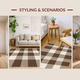 Ultra Soft Area Rug, Non Slip, Stain Resistant, Washable Area Rugs for Living Room, Bedroom, Rustic Earthy Checked Aesthetic(Brown)