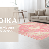 Ultra Soft Area Rug, Non Slip, Stain Resistant, Washable Area Rugs for Living Room, Bedroom, Delicate Tiled Vintage Influence(Pink)