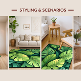 Ultra Soft Area Rug, Non Slip, Stain Resistant, Washable Area Rugs for Living Room, Bedroom, Rustic Tropical Plant Pattern(Green)