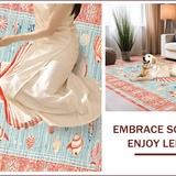 Ultra Soft Area Rug, Non Slip, Stain Resistant, Washable Area Rugs for Living Room, Bedroom, Whimsical Teal Coastal Motif(Red)