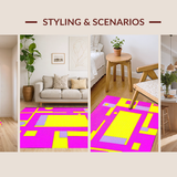 Ultra Soft Area Rug, Non Slip, Stain Resistant, Washable Area Rugs for Living Room, Bedroom, Eclectic Color Burst Geometric Style(Pink)