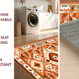 Ultra Soft Area Rug, Non Slip, Stain Resistant, Washable Area Rugs for Living Room, Bedroom, Aztec-Inspired Earthy Tones(Orange)