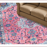 Ultra Soft Area Rug, Non Slip, Stain Resistant, Washable Area Rugs for Living Room, Bedroom, Rustic Vintage Tiled Motif(Pink)