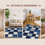 Ultra Soft Area Rug, Non Slip, Stain Resistant, Washable Area Rugs for Living Room, Bedroom, Chic Blue Geometric Design(Blue)