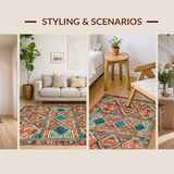 Ultra Soft Area Rug, Non Slip, Stain Resistant, Washable Area Rugs for Living Room, Bedroom, Warm Earthy Tones with Tribal Influence(Red)