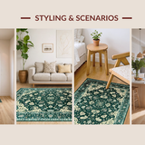 Ultra Soft Area Rug, Non Slip, Stain Resistant, Washable Area Rugs for Living Room, Bedroom, Moody Floral Boho Chic(Green)