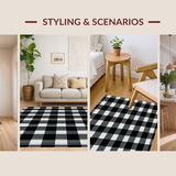 Ultra Soft Area Rug, Non Slip, Stain Resistant, Washable Area Rugs for Living Room, Bedroom, Sleek Neutral Lattice Visual Style(Black)