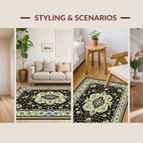 Ultra Soft Area Rug, Non Slip, Stain Resistant, Washable Area Rugs for Living Room, Bedroom, Elegant French Classic Symmetrical Pattern(Black)