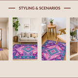 Ultra Soft Area Rug, Non Slip, Stain Resistant, Washable Area Rugs for Living Room, Bedroom, Eclectic Aztec Colorful Motif(Purple)