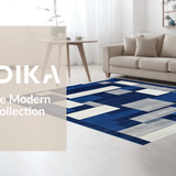 Ultra Soft Area Rug, Non Slip, Stain Resistant, Washable Area Rugs for Living Room, Bedroom, Artistic Square Grid Arrangement(Blue)