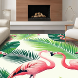 Ultra Soft Area Rug, Non Slip, Stain Resistant, Washable Area Rugs for Living Room, Bedroom, Chic Coastal Flamingo Print Style(White)