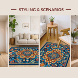 Ultra Soft Area Rug, Non Slip, Stain Resistant, Washable Area Rugs for Living Room, Bedroom, Chic Vintage-Inspired Tiled Arrangement(Blue)