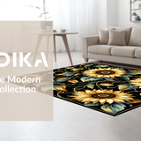 Ultra Soft Area Rug, Non Slip, Stain Resistant, Washable Area Rugs for Living Room, Bedroom, Rustic Graphic Flower Arrangement(Black)