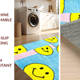 Ultra Soft Area Rug, Non Slip, Stain Resistant, Washable Area Rugs for Living Room, Bedroom, Colorful Happy Expressions Pattern(Yellow)