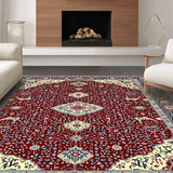 Ultra Soft Area Rug, Non Slip, Stain Resistant, Washable Area Rugs for Living Room, Bedroom, Stylish Traditional Ogee Patterned Rug(Red)