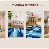Ultra Soft Area Rug, Non Slip, Stain Resistant, Washable Area Rugs for Living Room, Bedroom, Vibrant Seaside Fluid Design(Blue)