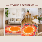 Ultra Soft Area Rug, Non Slip, Stain Resistant, Washable Area Rugs for Living Room, Bedroom, Playful Soft Round Sun Pattern(Orange)