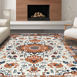 Ultra Soft Area Rug, Non Slip, Stain Resistant, Washable Area Rugs for Living Room, Bedroom, Elegant Layered Floral Design Style(Orange)