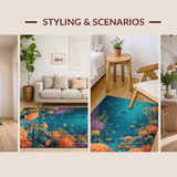 Ultra Soft Area Rug, Non Slip, Stain Resistant, Washable Area Rugs for Living Room, Bedroom, Vibrant Turtle Reef Carpet With Tropical Fish Underwater Paradise Design(Blue)