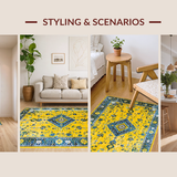 Ultra Soft Area Rug, Non Slip, Stain Resistant, Washable Area Rugs for Living Room, Bedroom, Artistic Rustic Medallion Style(Yellow)