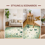 Ultra Soft Area Rug, Non Slip, Stain Resistant, Washable Area Rugs for Living Room, Bedroom, Eclectic Vintage Bug Arrangement(Green)