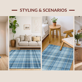 Ultra Soft Area Rug, Non Slip, Stain Resistant, Washable Area Rugs for Living Room, Bedroom, Rustic Gray Plaid Charm(Blue)