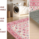 Ultra Soft Area Rug, Non Slip, Stain Resistant, Washable Area Rugs for Living Room, Bedroom, Stylish Blush Botanical Pattern(White)