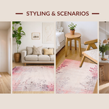 Blush Pink and Mauve Gradient with Abstract Floral Leaf Motifs(Beige)