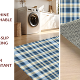 Ultra Soft Area Rug, Non Slip, Stain Resistant, Washable Area Rugs for Living Room, Bedroom, Subtle Tartan Elegance in Blue(Yellow)