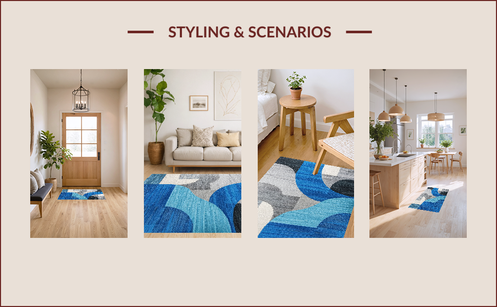 Ultra Soft Area Rug, Non Slip, Stain Resistant, Washable Area Rugs for Living Room, Bedroom, Modern Abstract Grey Blue Living Room Rug(Blue) - ODIKA