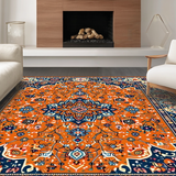 Ultra Soft Area Rug, Non Slip, Stain Resistant, Washable Area Rugs for Living Room, Bedroom, Elegant Round Geometric Motif(Orange)