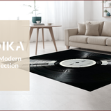 Ultra Soft Area Rug, Non Slip, Stain Resistant, Washable Area Rugs for Living Room, Bedroom, Retro Vinyl Record Aesthetic(Black)