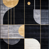 Ultra Soft Area Rug, Non Slip, Stain Resistant, Washable Area Rugs for Living Room, Bedroom, Luxurious Black and Gold Motif(Black)