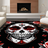 Ultra Soft Area Rug, Non Slip, Stain Resistant, Washable Area Rugs for Living Room, Bedroom, Dramatic Skull and Blossom Fusion(Black)