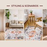 Ultra Soft Area Rug, Non Slip, Stain Resistant, Washable Area Rugs for Living Room, Bedroom, Rustic Earthy Toned Pattern(White)