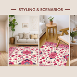Ultra Soft Area Rug, Non Slip, Stain Resistant, Washable Area Rugs for Living Room, Bedroom, Charming Pink Rustic Blossom Design(White)