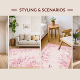 Ultra Soft Area Rug, Non Slip, Stain Resistant, Washable Area Rugs for Living Room, Bedroom, Bright Cheerful Floral Tapestry(Pink)