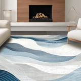 Ultra Soft Area Rug, Non Slip, Stain Resistant, Washable Area Rugs for Living Room, Bedroom, Sleek Abstract Wave Motif(Blue)