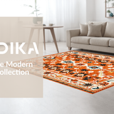 Ultra Soft Area Rug, Non Slip, Stain Resistant, Washable Area Rugs for Living Room, Bedroom, Rustic Vibrant Floral Motif(Orange)