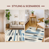 Ultra Soft Area Rug, Non Slip, Stain Resistant, Washable Area Rugs for Living Room, Bedroom, Urban Chic Stripe Pattern Rug Featuring Graphic Lines and Dynamic Contrast(Beige)